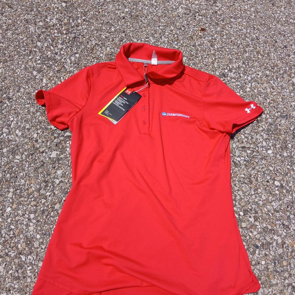 Under Armour Polo Shirt Womens Small Red HeatGear Golf NCAA Championships Logo